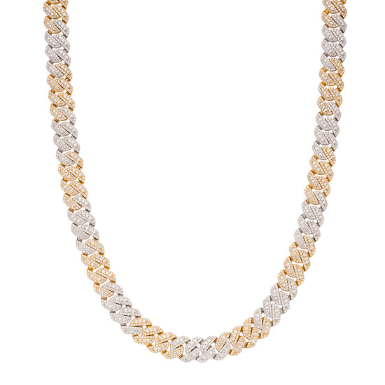 Sterling Silver Round Big Stone in Center Surrounded with Small Stones 10mm Moissanite Cuban Chain 22Inch Necklace RP+GP 18-3/8 Cttw