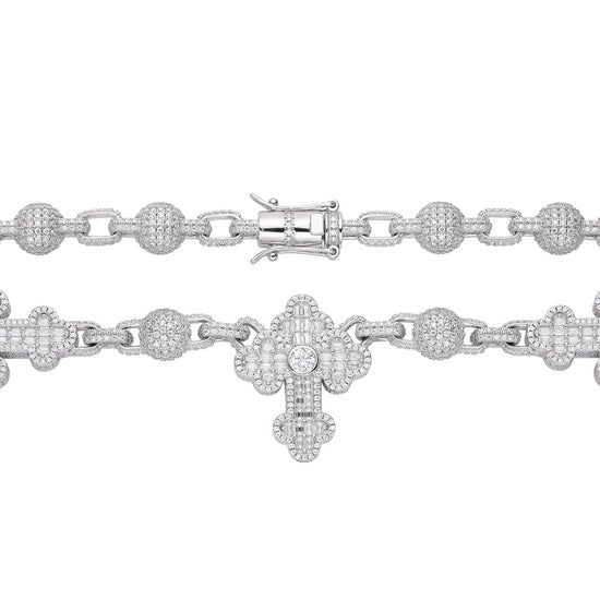 Sterling Silver Round Baguette Moissanite Cross Religious 22 Inch Necklace RP 38-1/3 Cttw