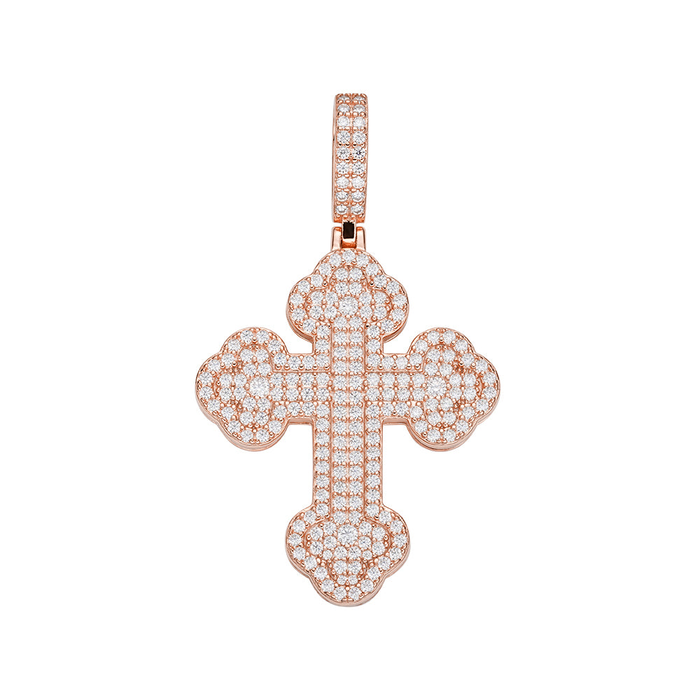 S.Silver Round Baguette Moissanite Cross Religious Pendant PP 2-3/4 Cttw