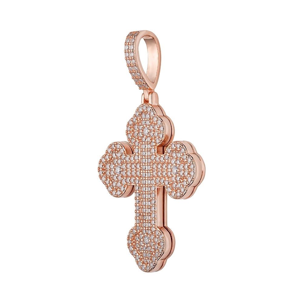 S.Silver Round Baguette Moissanite Cross Religious Pendant PP 2-3/4 Cttw