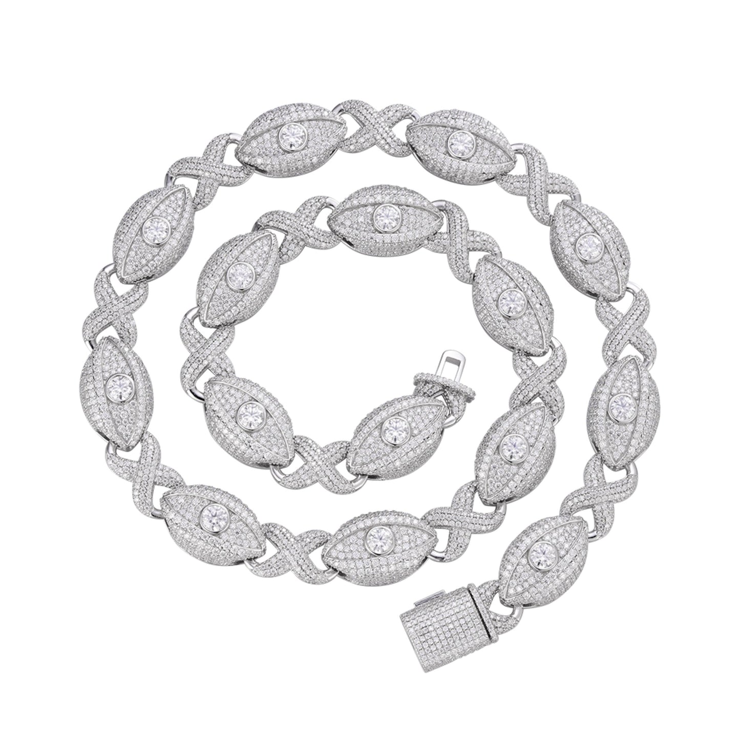 Sterling Silver Round Moissanite Infinity Eye 22 Inch Designer Necklace RP 38-1/2 Cttw