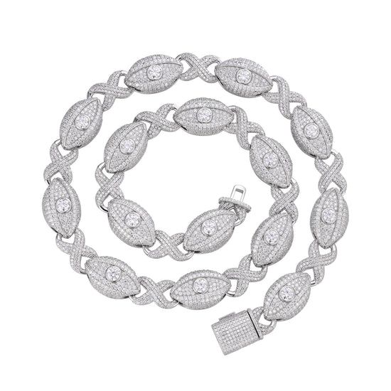 Sterling Silver Round Moissanite Infinity Eye 22 Inch Designer Necklace RP 38-1/2 Cttw