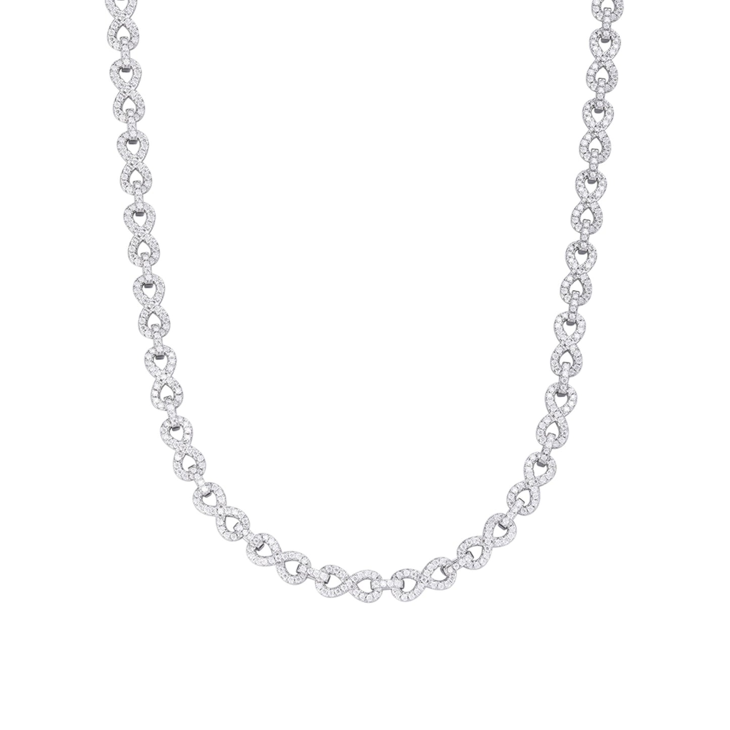 Sterling Silver 6mm Round Moissanite Infinity 18 Inch Designer Necklace RP 7-1/8 Cttw