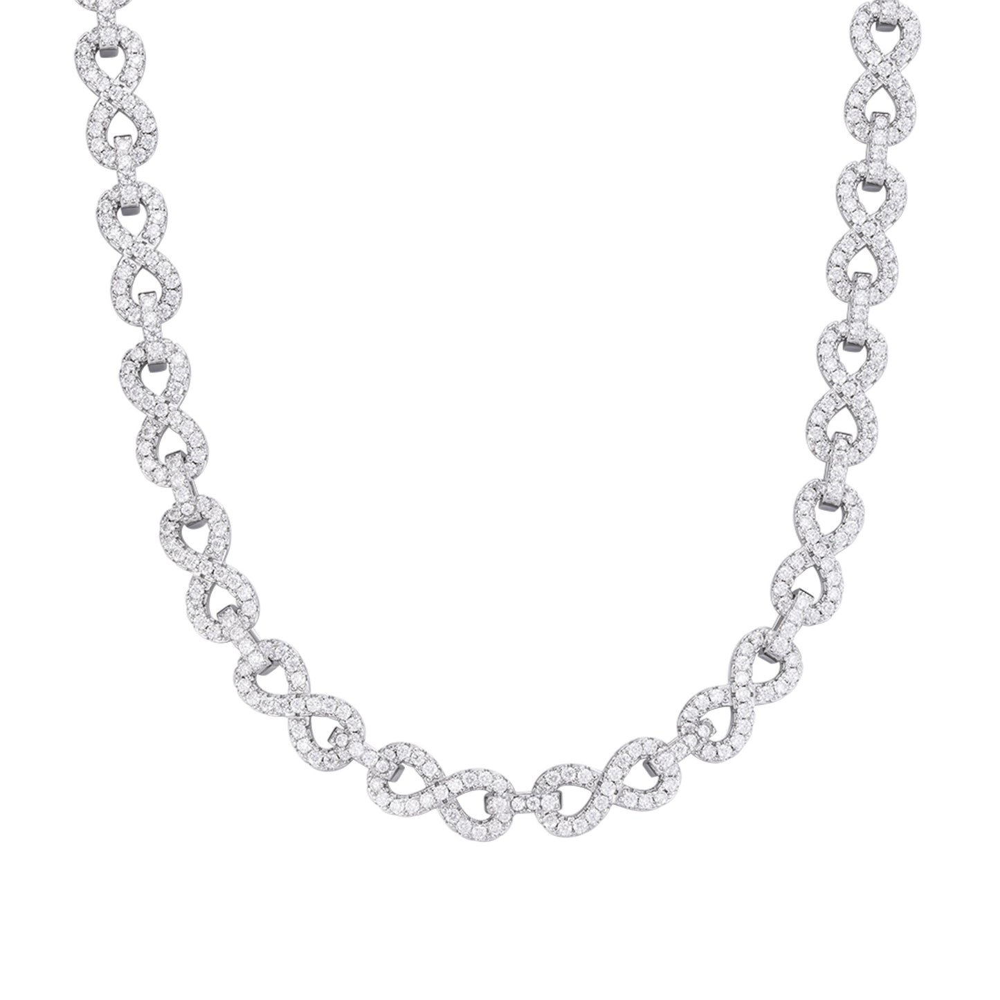 Sterling Silver 8mm Round Moissanite Infinity 22 Inch Designer Necklace RP 12 Cttw