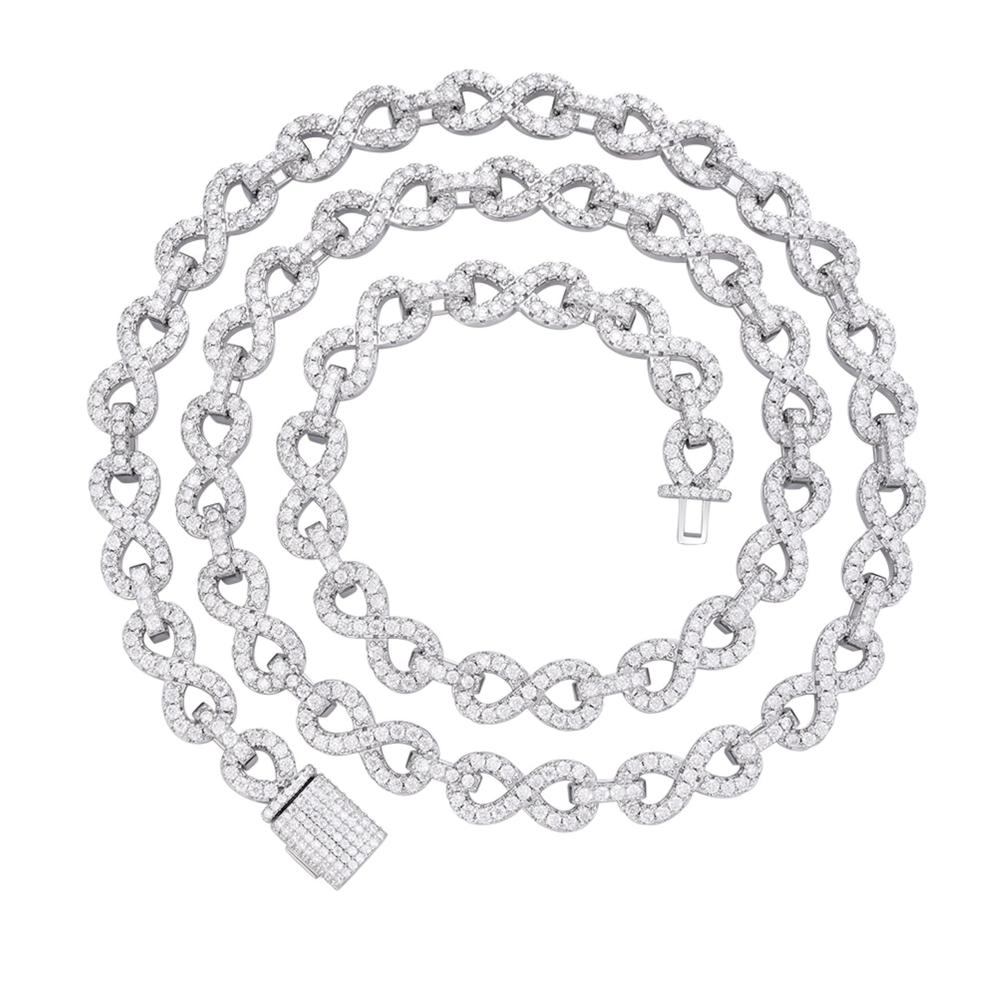Sterling Silver 8mm Round Moissanite Infinity 22 Inch Designer Necklace RP 12 Cttw