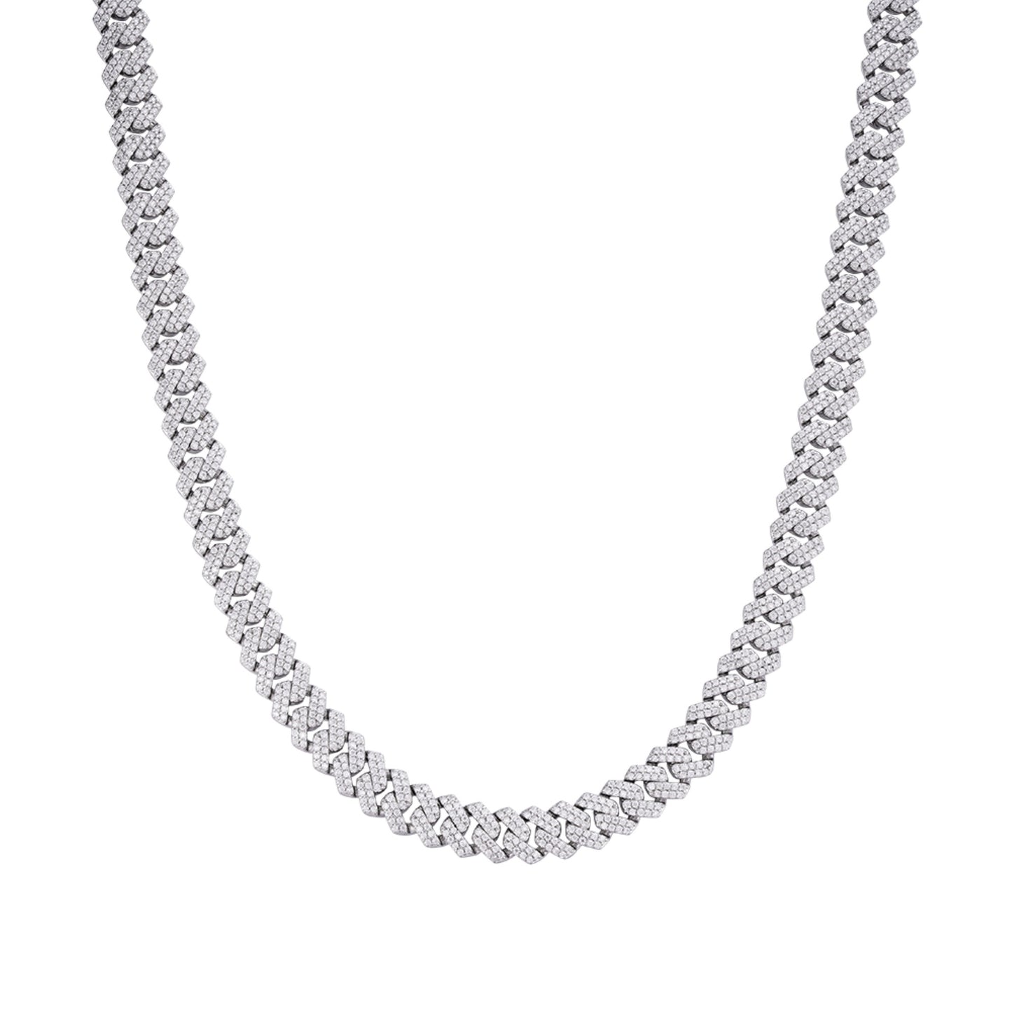 Sterling Silver 8mm Round Moissanite Cuban 22 Inch Necklace PP 8-1/3 Cttw