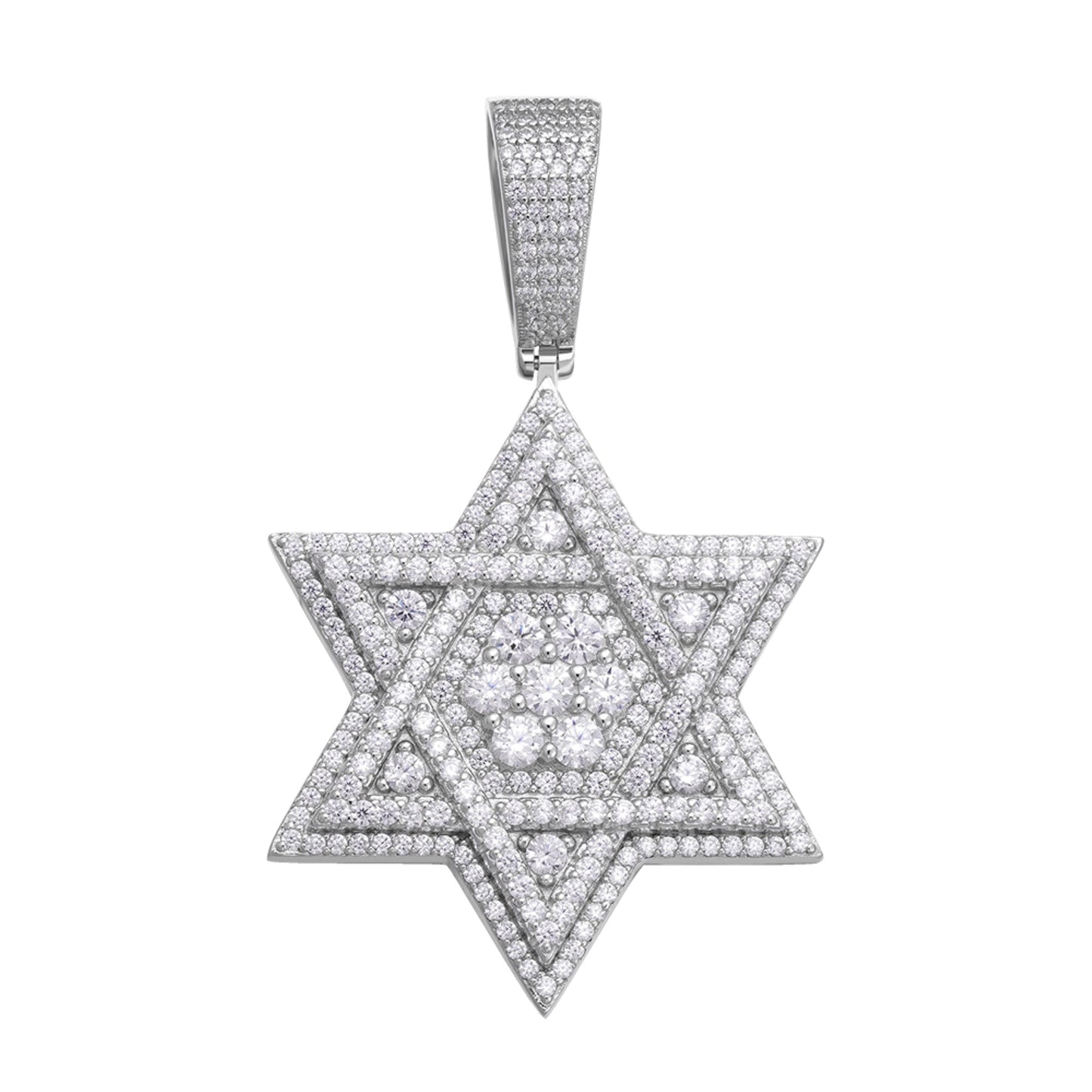 Sterling Silver Round Moissanite Star Designer Pendant RP 2-1/4 Cttw