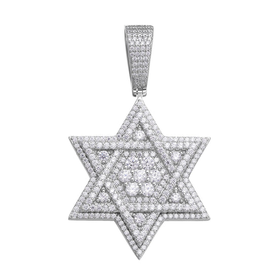 Sterling Silver Round Moissanite Star Designer Pendant RP 2-1/4 Cttw