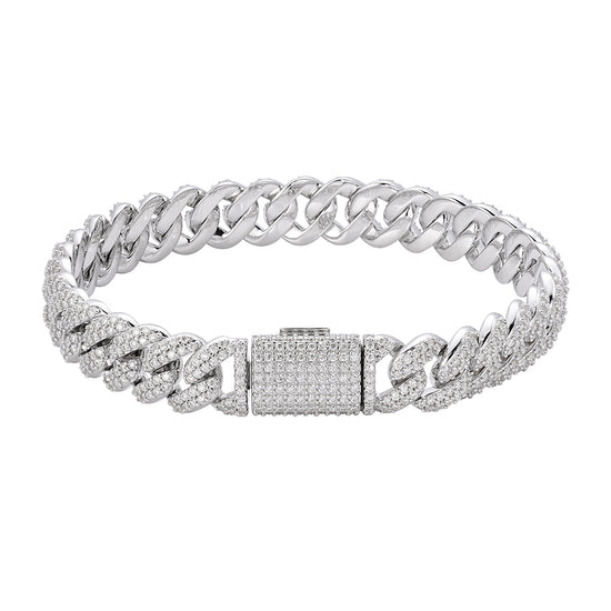 Sterling Silver Moissanite 10mm Cuban Bracelet 8 Inch RP 5-1/10 Cttw