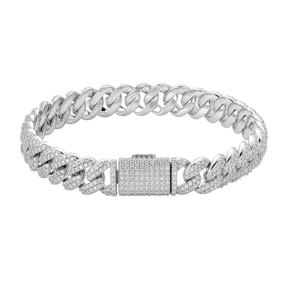 S.Silver Moissanite 10mm Cuban Bracelet 8 Inch PP 5-1/10 Cttw