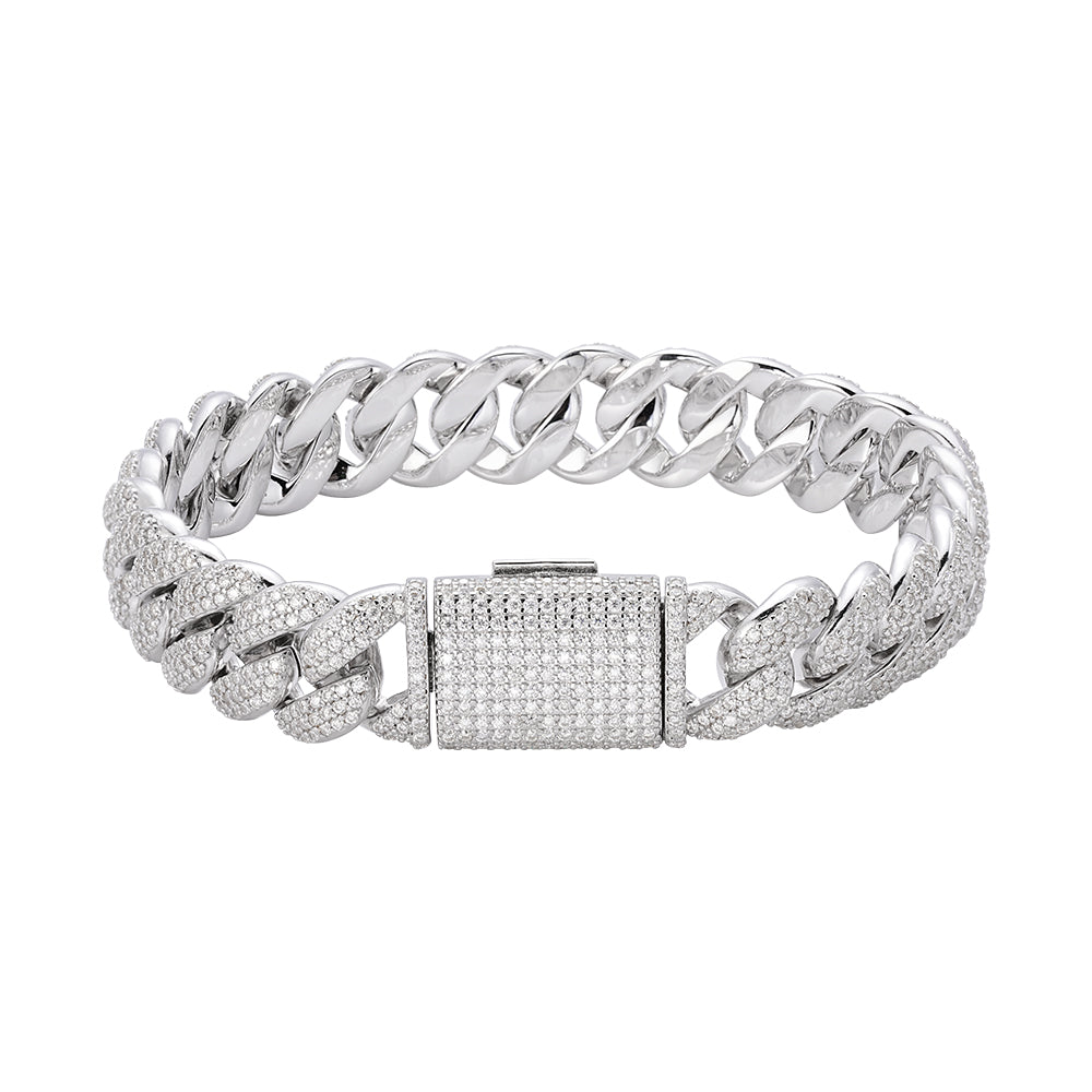 S.Silver Moissanite 12mm Cuban Bracelet 8 Inch PP 7-3/4 Cttw