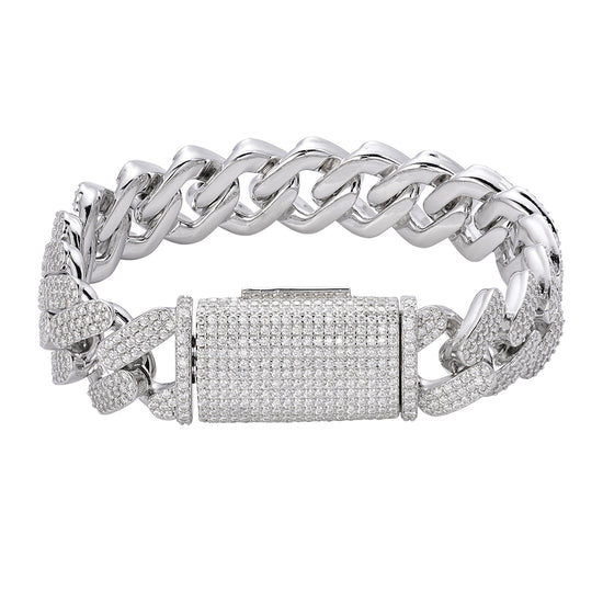 Sterling Silver Moissanite18mm Miami Cuban 8.5 Inch Mens Bracelet RP 17-1/3 Cttw