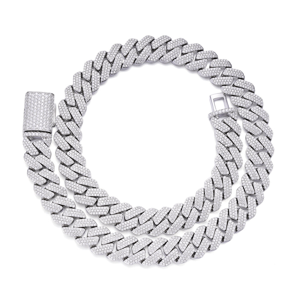 Sterling Silver Moissanite 16mm Square Cuban Chain 22 Inch Necklace RP 30-1/2 Cttw