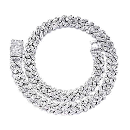 Sterling Silver Moissanite 16mm Square Cuban Chain 22 Inch Necklace RP 30-1/2 Cttw