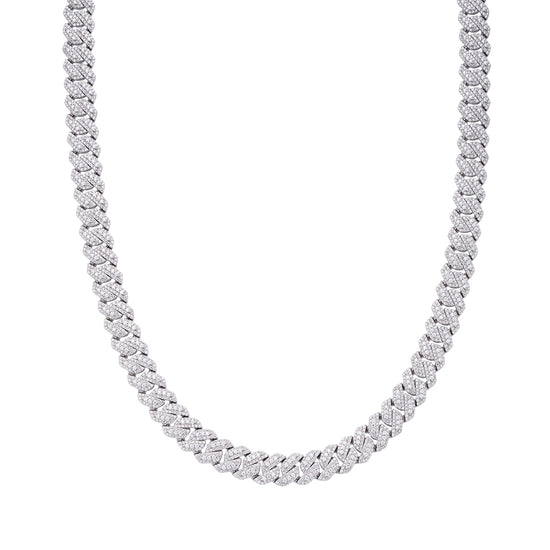 Sterling Silver Round Big Stone in Center Surrounded with Small Stones 10mm Moissanite Cuban Chain 22Inch Necklace RP 18-3/8 Cttw