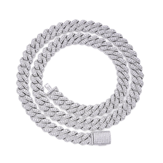 Sterling Silver Round Big Stone in Center Surrounded with Small Stones 10mm Moissanite Cuban Chain 22Inch Necklace RP 18-3/8 Cttw