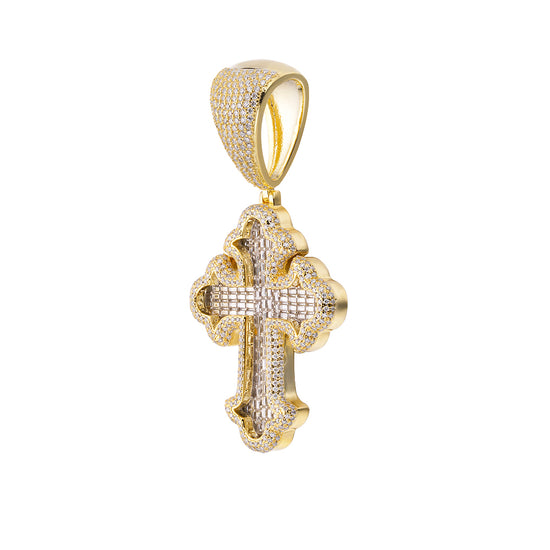 S.Silver Moissanite Cross Baguette Religious Pendant 5-1/2 Cttw