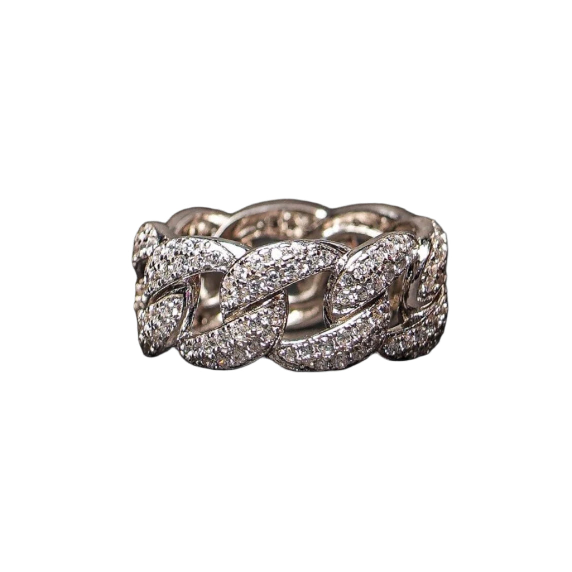 Iced Silver Cuban Link Ring 10mm